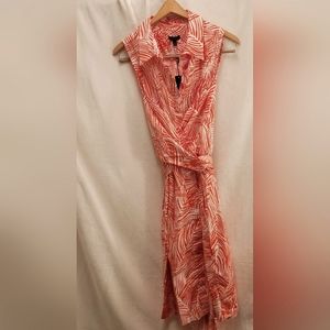 Talbots size 14 button wrap dress orange and white